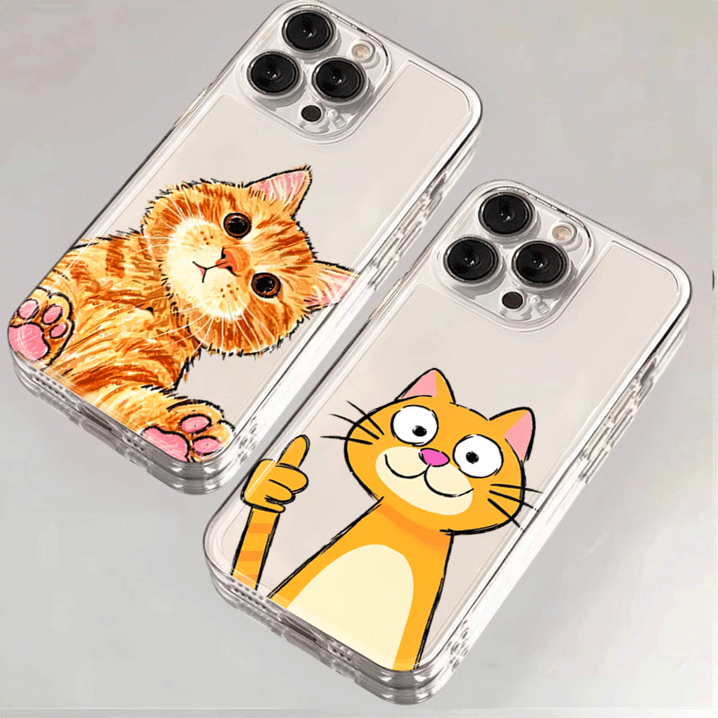 Phone Cases Red - Cute Cartoon Orange Cat Pattern Phone