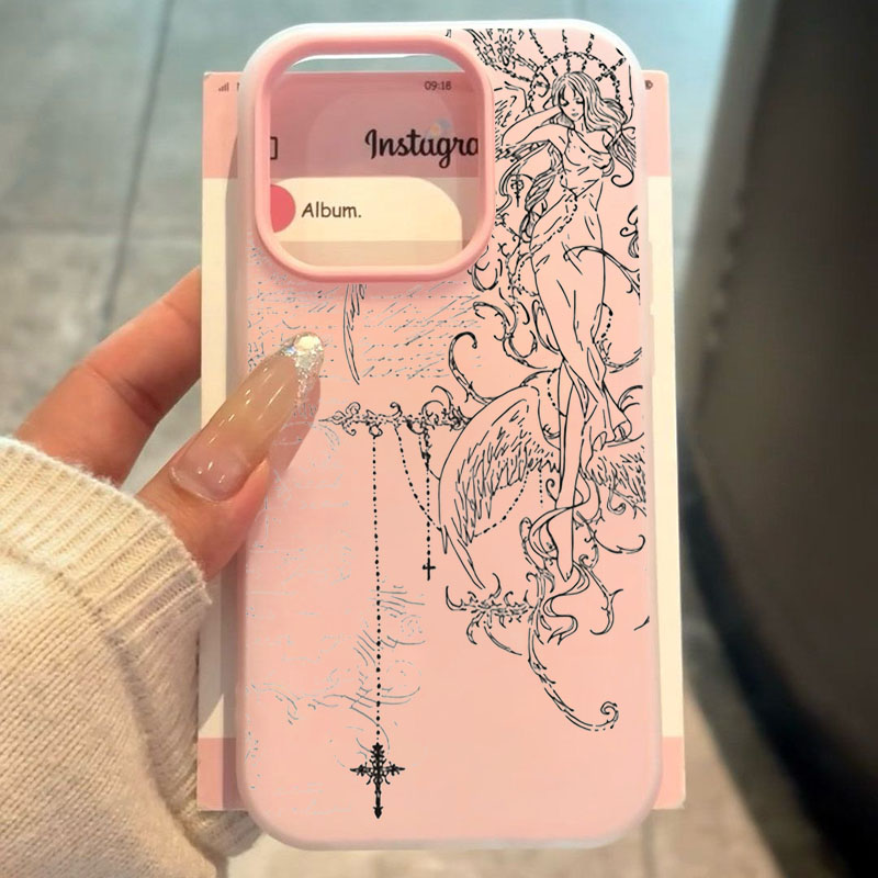 Phone Cases Drawing - Gothic Style Angel Cross Line Drawing