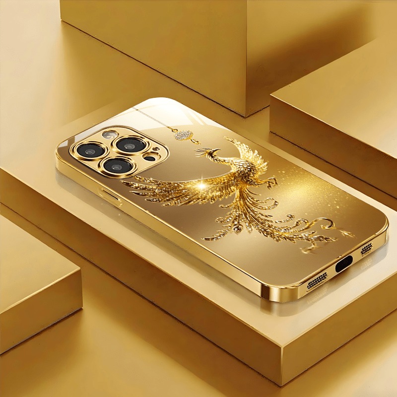 Phone Cases Australia - Diamond Golden Phoenix Pattern Gold Metallic