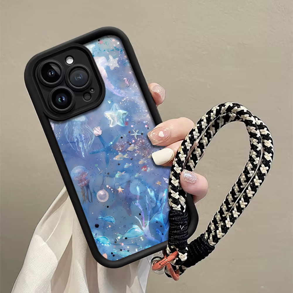 Phone Cases Blue - Blue Purple Jellyfish Strap Rope Phone