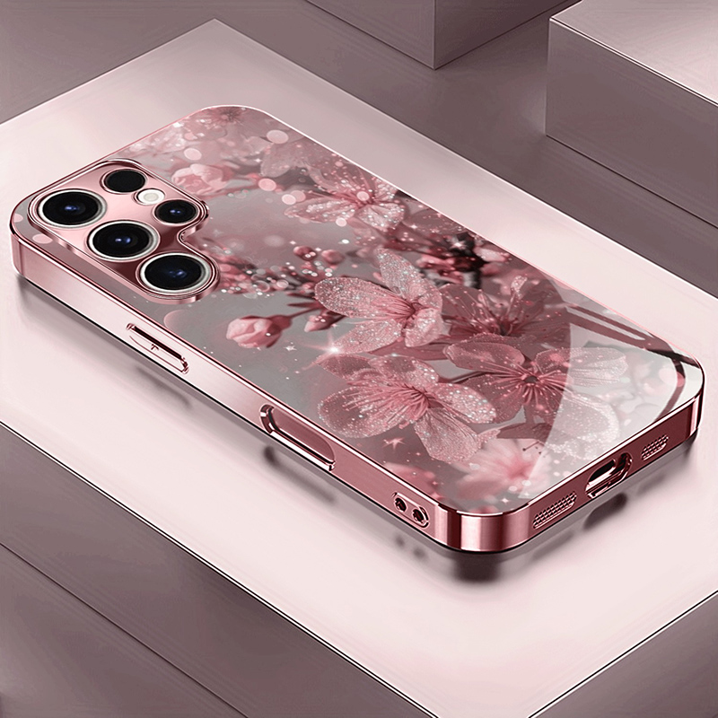 Phone Cases Australia - Pink Cherry Blossom Pattern Metallic Tempered