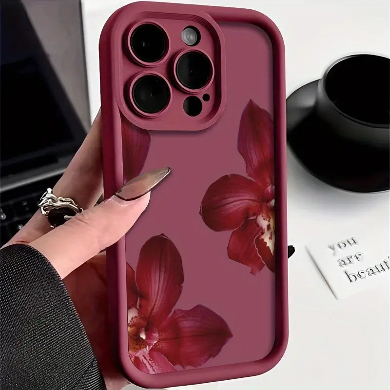 Phone Cases Red - Wine Red Orchid Flower Pattern Phone