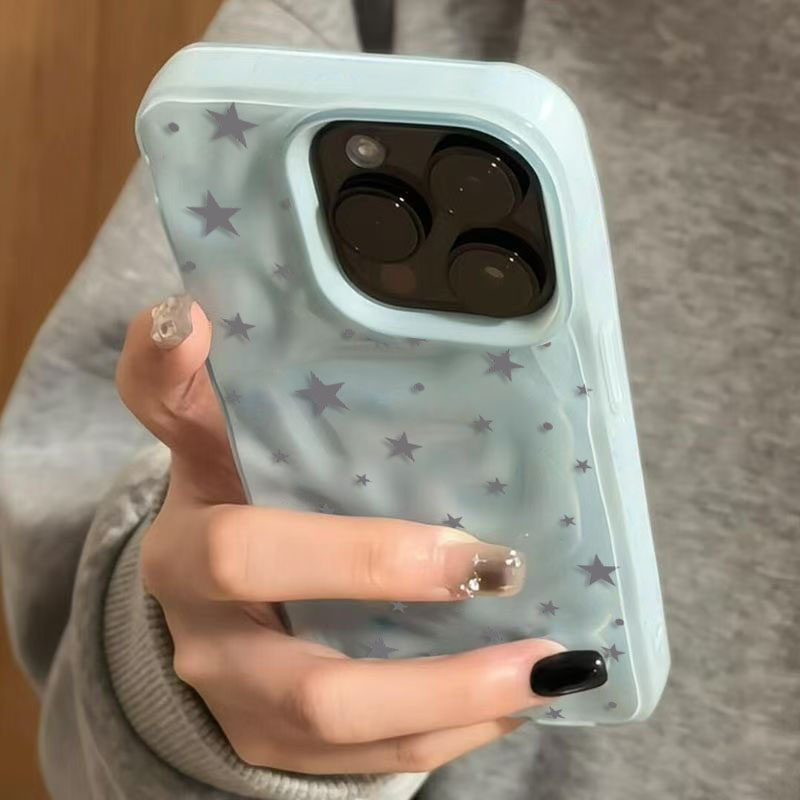 Phone Cases Blue - Minimalist Gray-Blue Star Wave Texture Phone